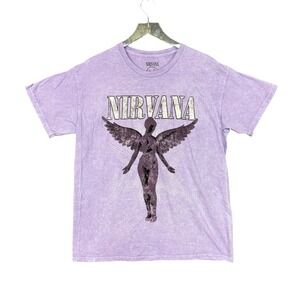 Nirvana Band‎ Tee Mens Large Purple T Shirt Angel Graphic Mineral Wash Rock NWOT